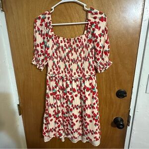 Betsey Johnson Cream Mini Dress with Red Strawberry Print